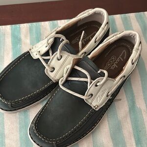Clarks Blue and White Boat Shoes with Rawhide Laces